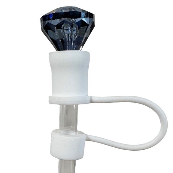 #74 Straw Cover Cap with Dark Blue Acrylic Diamonds Crystal - Picture 2 of 4